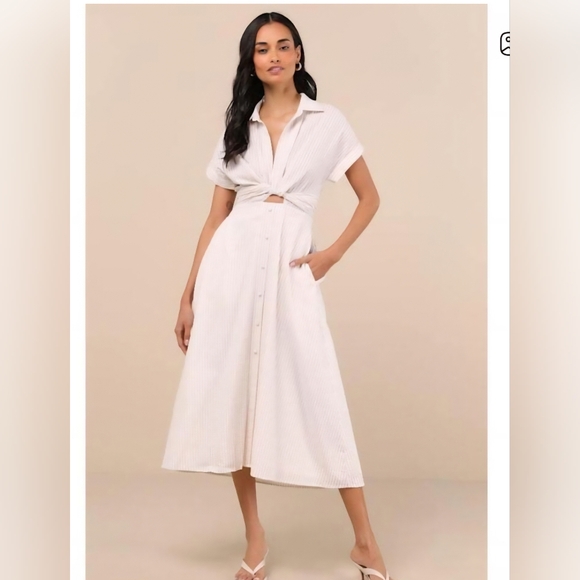 NWT! Lulus Adorable Impression White Midi Dress With Pockets - Picture 9 of 9